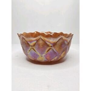 Vintage Fenton Marigold Carnival Glass 6 3/4" Bowl Diamond Quilted Pattern